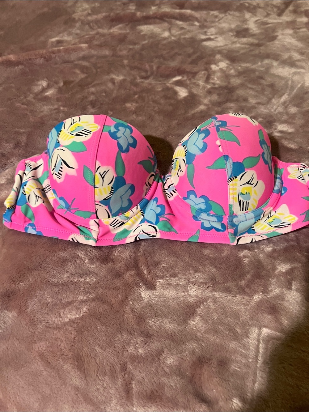 aerie Pink Floral Strapless Bikini Top